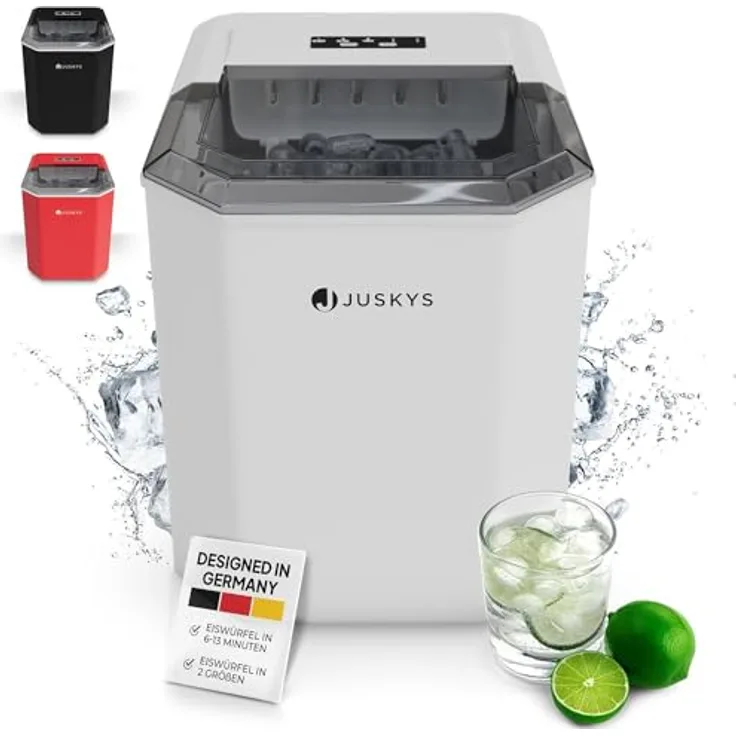 Juskys Eiswürfelmaschine IceOracle - Cocktail Eiswürfel in 6-13 min - Mini Eiswürfelbereiter für 12 kg/Tag - Großer Eiswürfelbehälter - Weiß