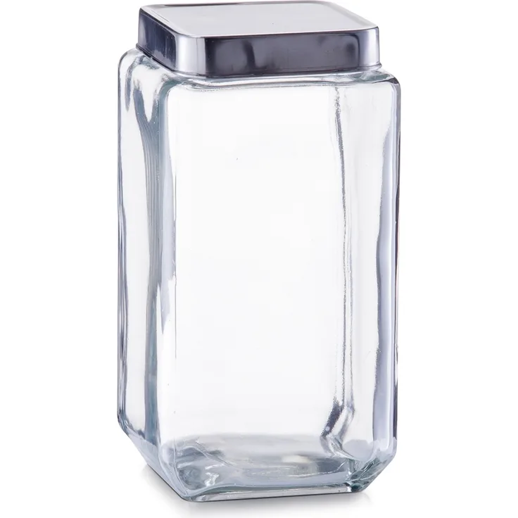 Zeller Vorratsglas, 2000 ml, Edelstahldeckel 11x11x22,2, Dekoratives Aufbewahrungsglas mit Silikonring für trockene Lagerung