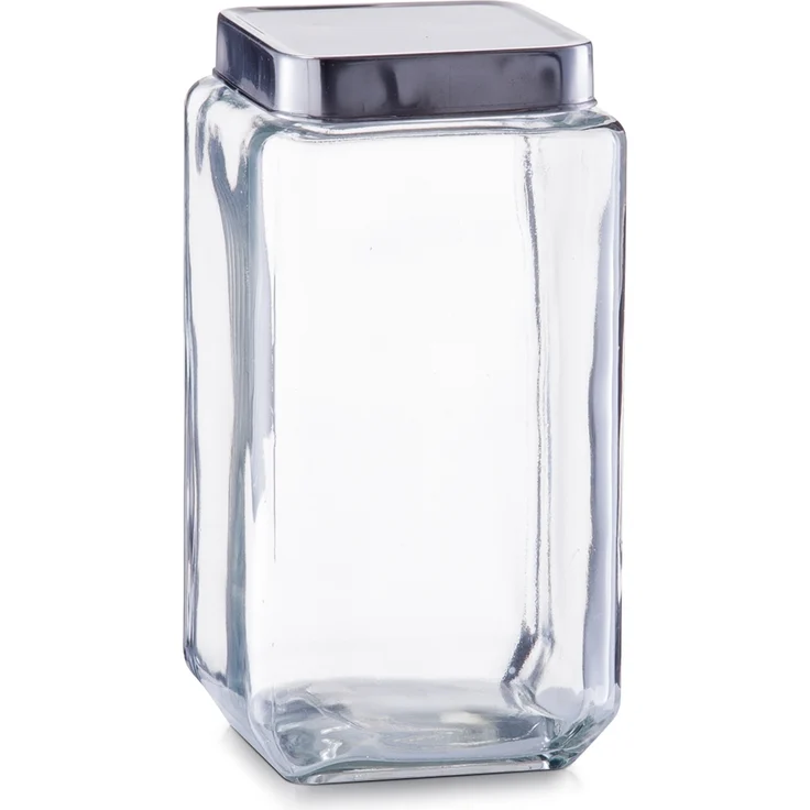 Zeller Vorratsglas, 2000 ml, Edelstahldeckel 11x11x22,2, Dekoratives Aufbewahrungsglas mit Silikonring für trockene Lagerung