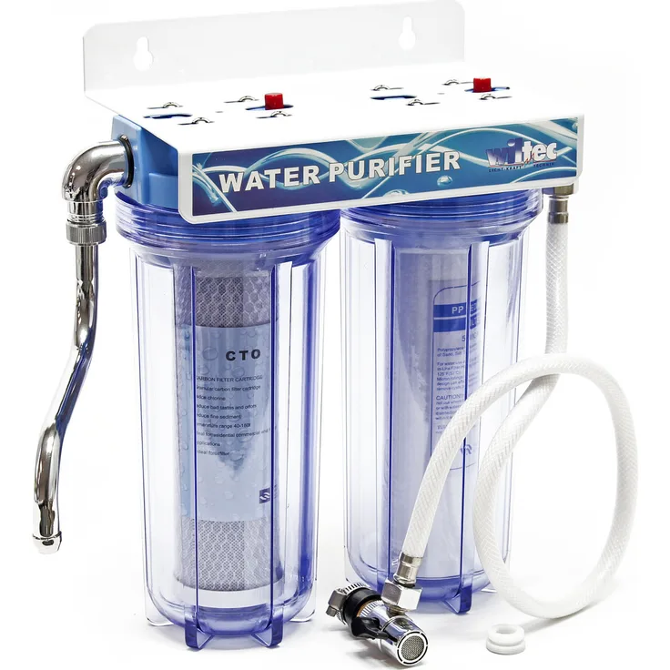 Naturewater NW-PR102 2 Stufen Wasserfilter Doppelfilter, 5 µ, 26,16 mm (3/4"), Ø62 mm PP Kartusche, Filter Wandhalterung, Filterschlüssel, Sedimentfilter Aktivkohleblock, blau