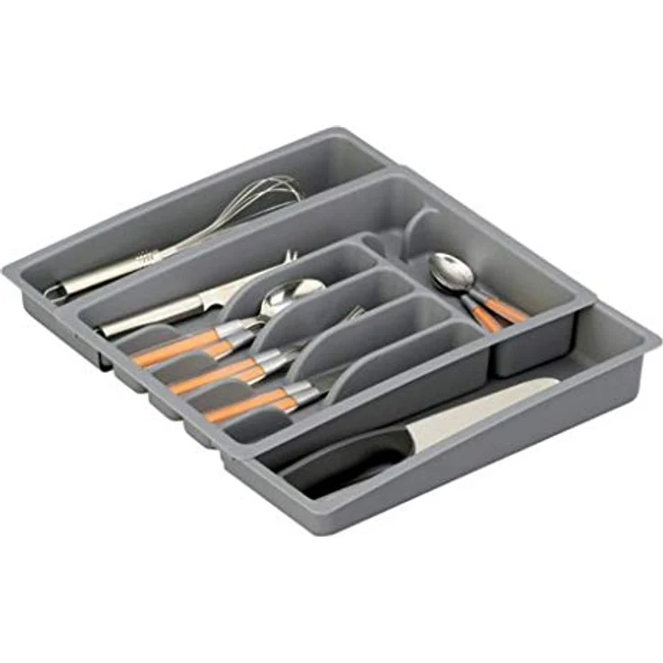 Zeller 24887 Besteckkasten, ausziehbar, Kunststoff, grau, ca. 29-48x38x6,5, ausziehbarer Besteckeinsatz, Schubladeneinsatz für die Küchenschublade – Bild 3