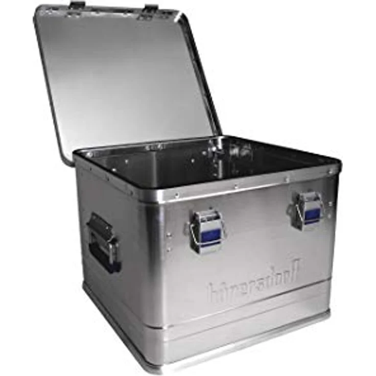 hünersdorff Aluminium-Box Office 50 Liter, wasserdicht mit Gummi-Dichtung, leicht, stabil, Klapphandgriffe, Vorbereitung für Schlösser, Farbe: silber – Bild 3