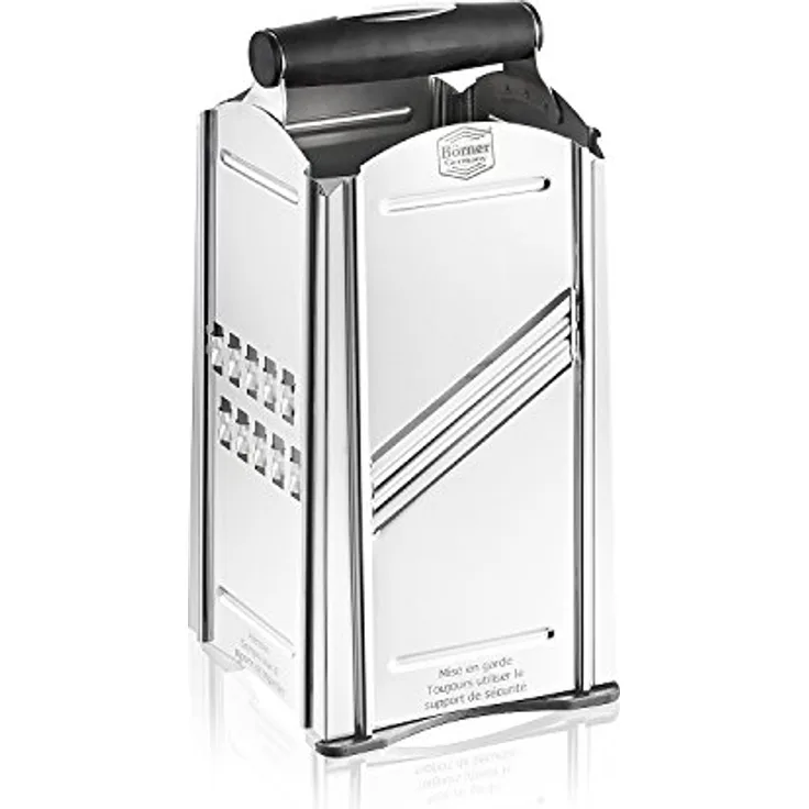Börner Combi Chef Vierkantreibe • Edelstahl Reibe mit Auffangbehälter • Ideal als Parmesan Reibe, Gemüse Hobel, Zester Reibe & mehr • 4 verschiedene Schnittarten