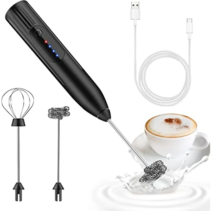 EBUYFIRE Elektrischer Milchaufschäumer, USB wiederaufladbar mit 3 Geschwindigkeiten, Edelstahl, für Kaffee, Cappuccino und heiße Schokolade (Schwarz) – Bild 1