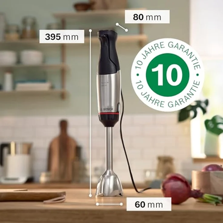 BOSCH Stabmixer ErgoMaster Serie 6 MSM6M652, 1000 W, Edelstahl, Zerkleinerer und Mixer mit Mixbecher und Schneebesen, Luftkühlung, 10 Jahre Motorgarantie – Bild 2