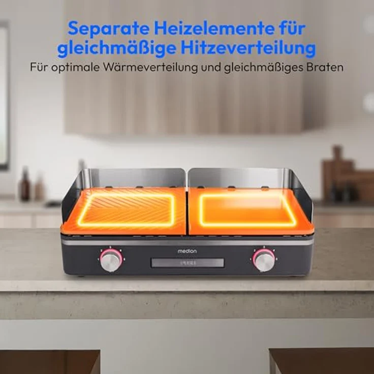 MEDION MD12027 Elektro Tischgrill mit Dual-Zonen-System, 2400 Watt, 2 abnehmbare Platten, individuelle Temperaturregelung, IPX4-Schutz – Bild 3