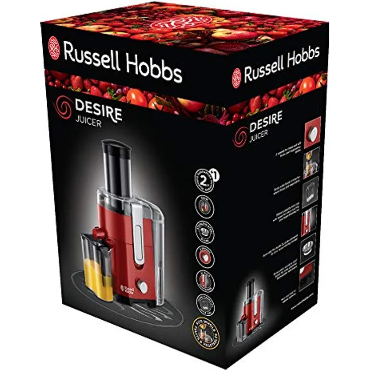 Russell Hobbs Entsafter Desire, extra große Einfüllöffnung f. ganzes Obst & Gemüse, 2 Geschwindigkeitsstufen, 750ml Saftbehälter, 2,0l Fruchtfleischbehälter, BPA-frei, elektrische Saftpresse 24740-56 – Bild 2