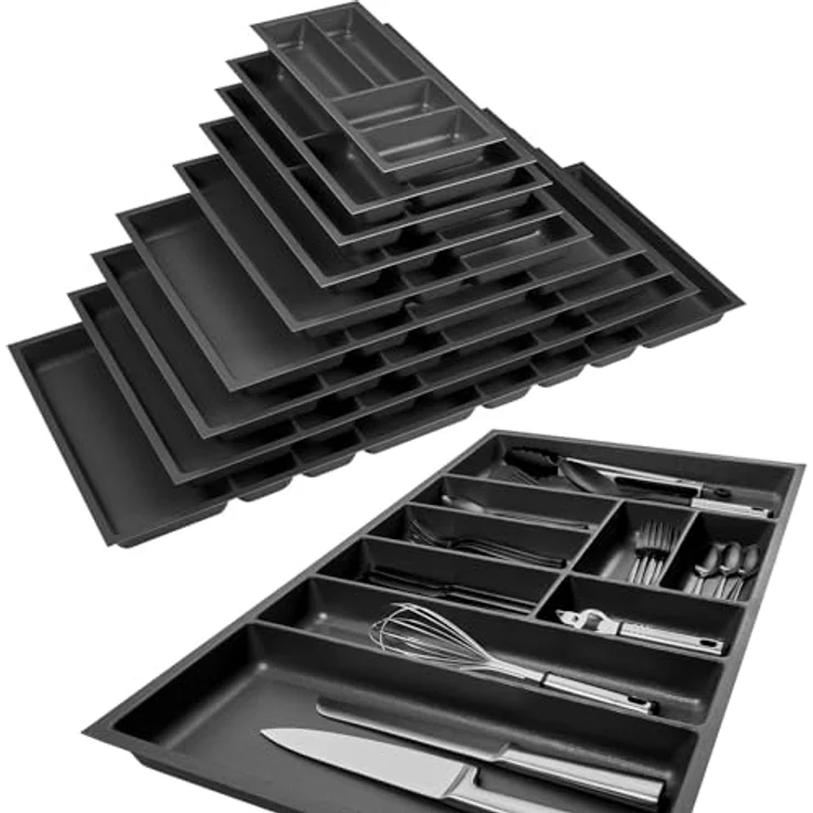 SO-TECH® Besteckeinsatz Orga-Box 2 silbergrau Canvas Leinwand Struktur für Nobilia, 209 mm Breite, Anthrazit – Bild 5