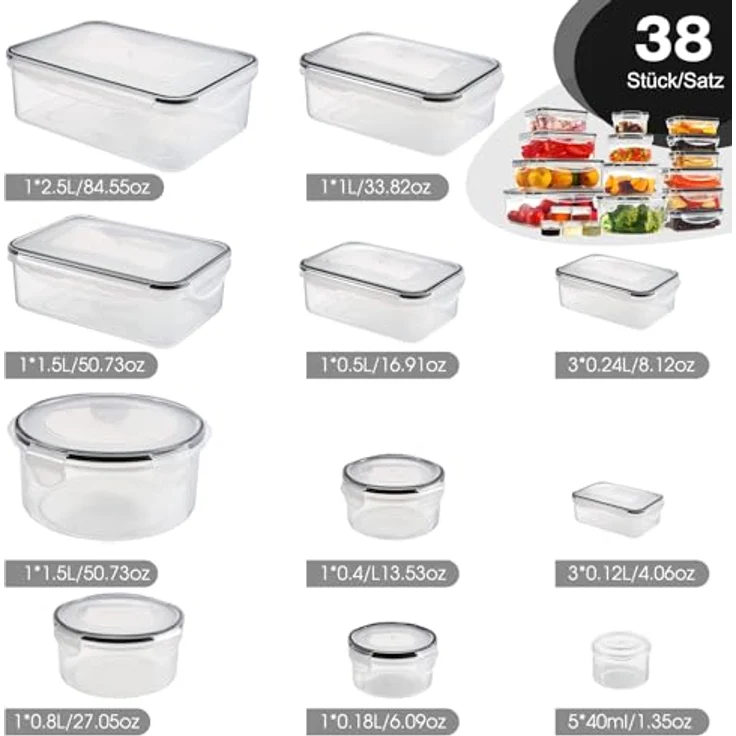 YASHE Frischhaltedosen, 50er Set (25 Behälter + 25 Deckel), luftdicht, BPA-frei, rot, mikrowellen- und gefriersicher, stapelbar – Bild 2