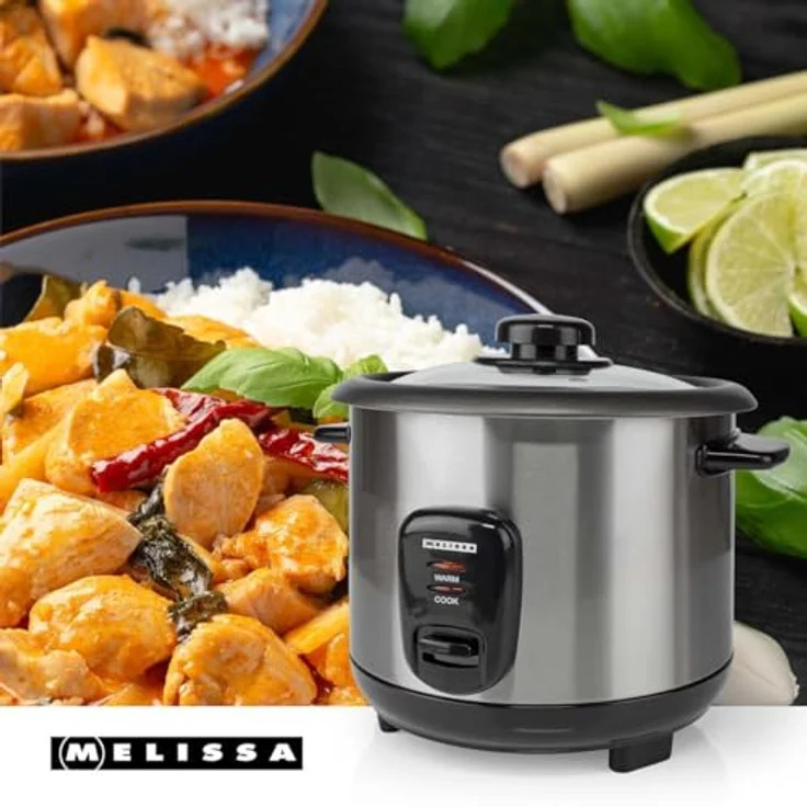 MELISSA Reiskocher RK-1,0L, 1,0 l, 400 W, Antihaftbeschichtung, Dampfkorb, Edelstahlgehäuse, Warmhaltefunktion – Bild 2