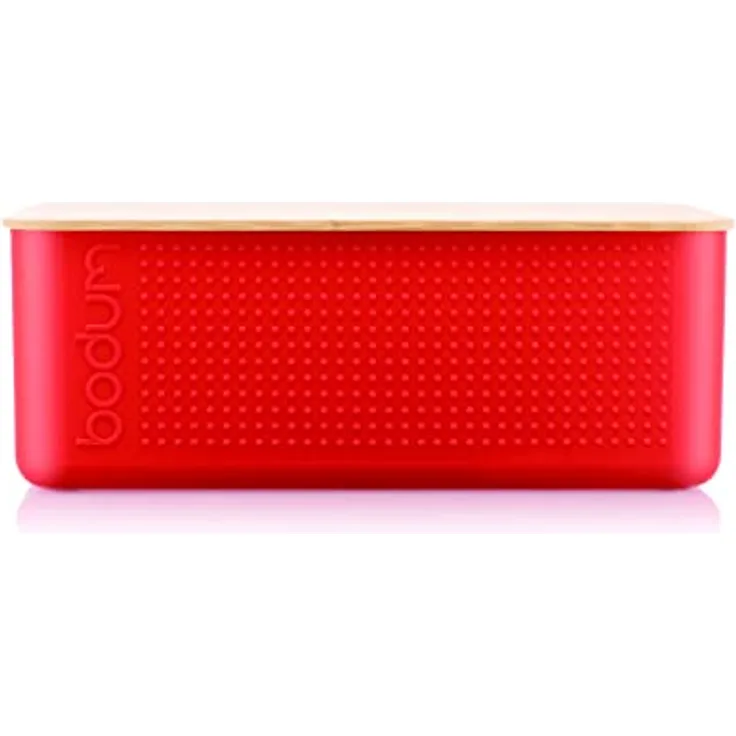 Bodum Bistro 11555-04 Brotdose, groß, Deckel aus Bambus, 24 cm x 37 cm x 14 cm, Rot