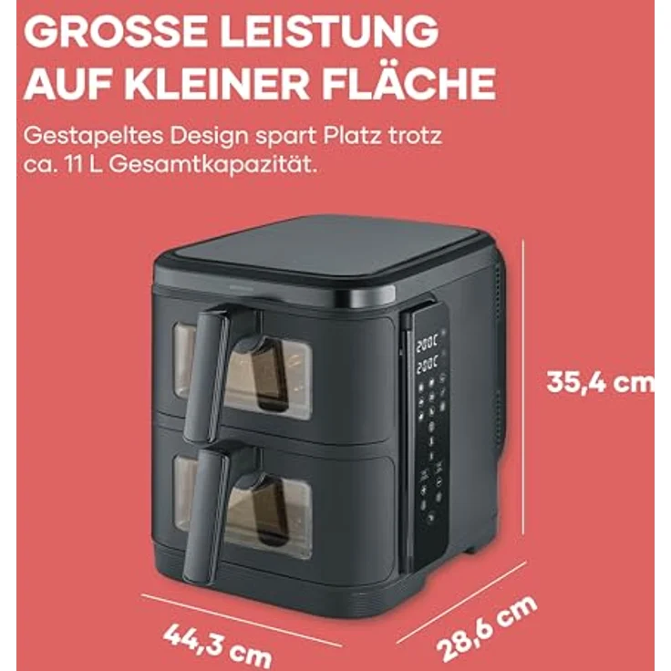 SEVERIN Severin® S-Fry Duo Stack Heißluftfritteuse FR 9598, 11 Liter, 9 Automatikprogramme, einklappbares LED-Touch-Display – Bild 3