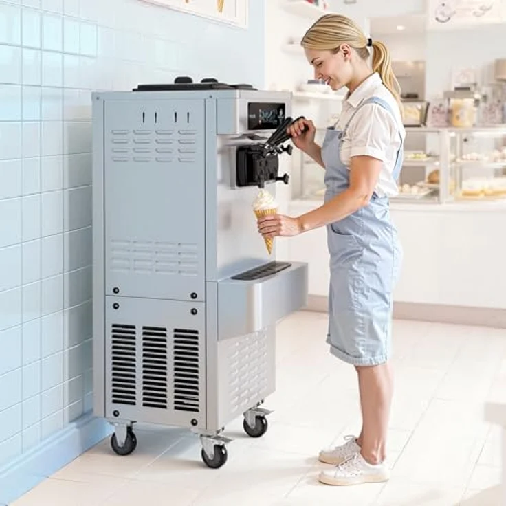 VEVOR Freistehende Softeismaschine YKF-9236, 2200 W, 20-28 L/h, 3 Aromen, 2 x 6-Liter-Behälter, Vorkühlung, Warnfunktion bei niedrigem Mischungsstand – Bild 8