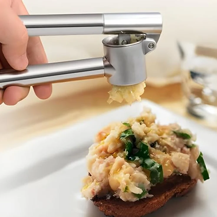Retoo Knoblauchpresse, Knoblauchschneider, Garlic Press, Knoblauch Crusher, Knoblauchhackwerkzeug zum Extrahieren von mehr Knoblauchpaste, Edelstahl, 18x5cm, Zylinderdurchmesser 3,2cm, Küchenhelfer – Bild 2