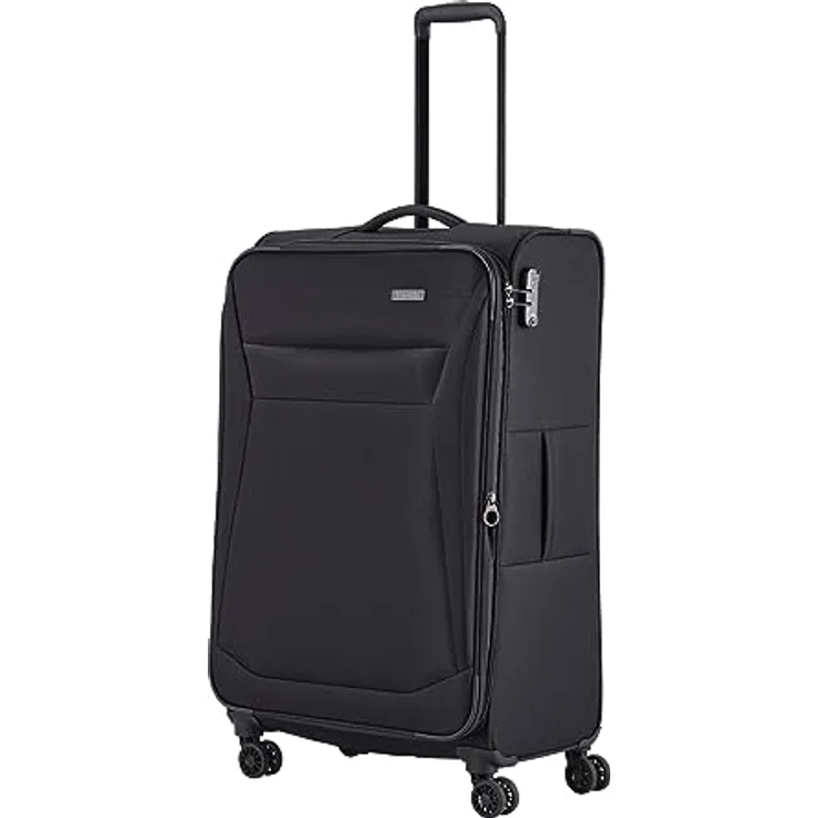 travelite 4-Rad Koffer Größe L Weichschale, Gepäck Serie CHIOS mit Dehnfalte + Kantenschutz, Trolley in zeitloser Optik, 78 cm, 90 - 97 Liter, Schwarz