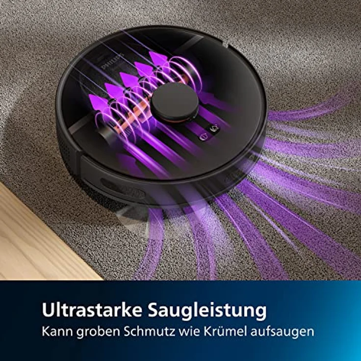 Philips Homerun Serie 3000 Saug-Wischroboter, ultrastarke Saugleistung (4.000 Pa), Lasernavigation, 200 Minuten Laufzeit, Absaugstation, schwarz, Saugroboter, App, XU3100/01 – Bild 4