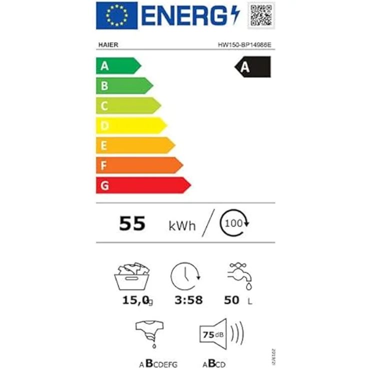 Haier HW150-BP14986EIT, Frontlader Waschmaschine mit 15 kg Kapazität, 1400 U/min, Energieeffizienzklasse A, Weiß – Bild 6