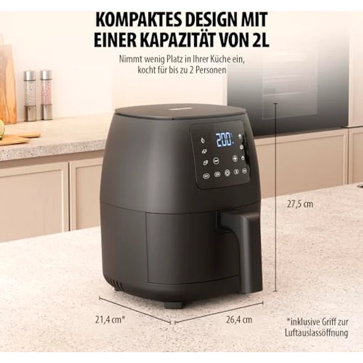 Tristar Mini-Digital-Heißluftfritteuse 2L Ölfrei 6 Kochprogramme Antihaftbeschichtung Einstellbarer Thermostat 1500W FR-9015, Weiß – Bild 3