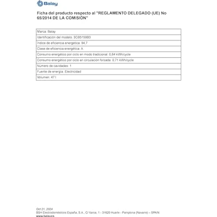 Balay 3CB5159B3, Elektrischer Ofen 47 l, 2800 W, Lüfterbetrieb, hydrolitische Reinigung, Touch-Bedienung, weiß – Bild 9