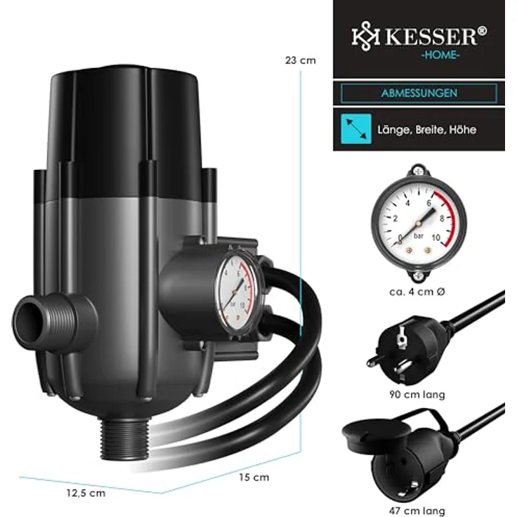 KESSER® Pumpensteuerung mit Baranzeige, 10 bar Druckschalter mit Trockenlaufschutz und automatischem Ein- und Ausschalten – Bild 7