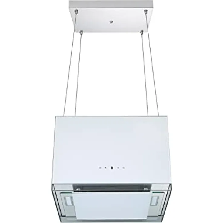 Respekta Centa Inselhaube 50 cm, Dunstabzugshaube aus Stahlblech mit Glasumrandung in Weiß, Umluftfunktion, A+, 50 – 69 dB