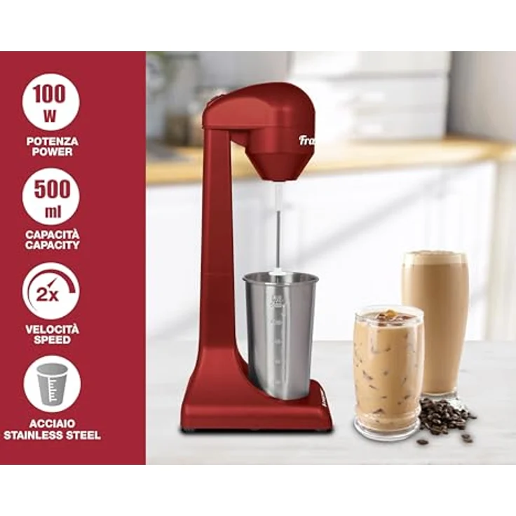 Beper Elektrischer Standmixer für Milchshakes, Frappés, Smoothies und Cocktails, 2-Gänge, Aluminiumbehälter 0,5 l, 100 W Silber – Bild 2