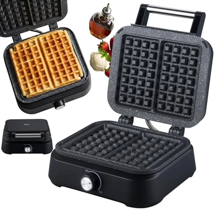 Zilan Waffeleisen Belgische Waffel doppelt, XXL Platten 1500 Watt, Temperaturregelung 95°C-205°C, Antihaftbeschichtung, Matt Schwarz, Cool-Touch-Technologie, Überlaufkanal