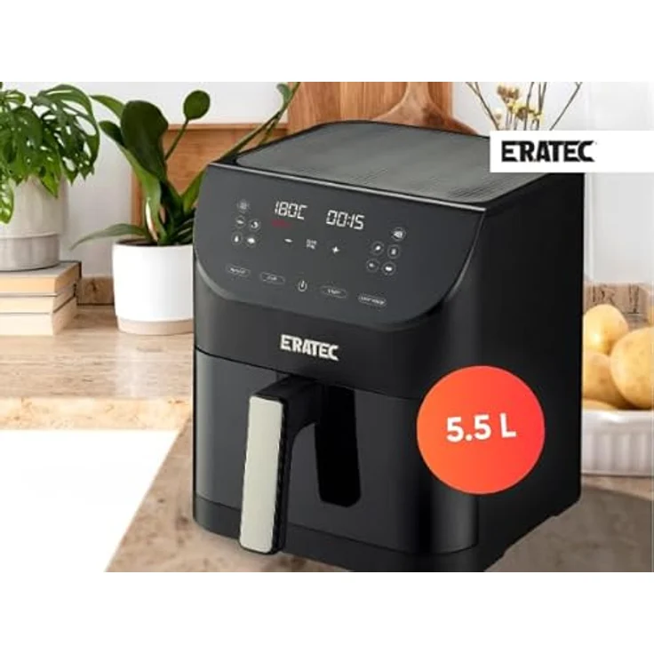 ERATEC AF-60 Heißluftfritteuse XXL 5,5L 1500W Air Fryer ohne Öl mit LED Touchscreen Display und 10 Programmen Schwarz – Bild 2