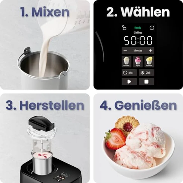 Chefman Iceman, Eismaschine mit Kompressor für Eis, Frozen Yogurt und Sorbet, digitale Anzeige, 3 Voreinstellungen, 2x 600 ml Einsätze – Bild 5