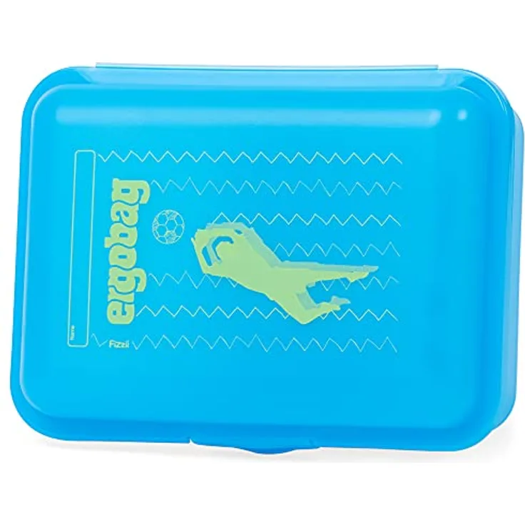 ergobag Brotdose mit Motiv und Trennfach BPA-frei Spülmaschinenfest Robust Kinderfreundlich Fussball - Blau