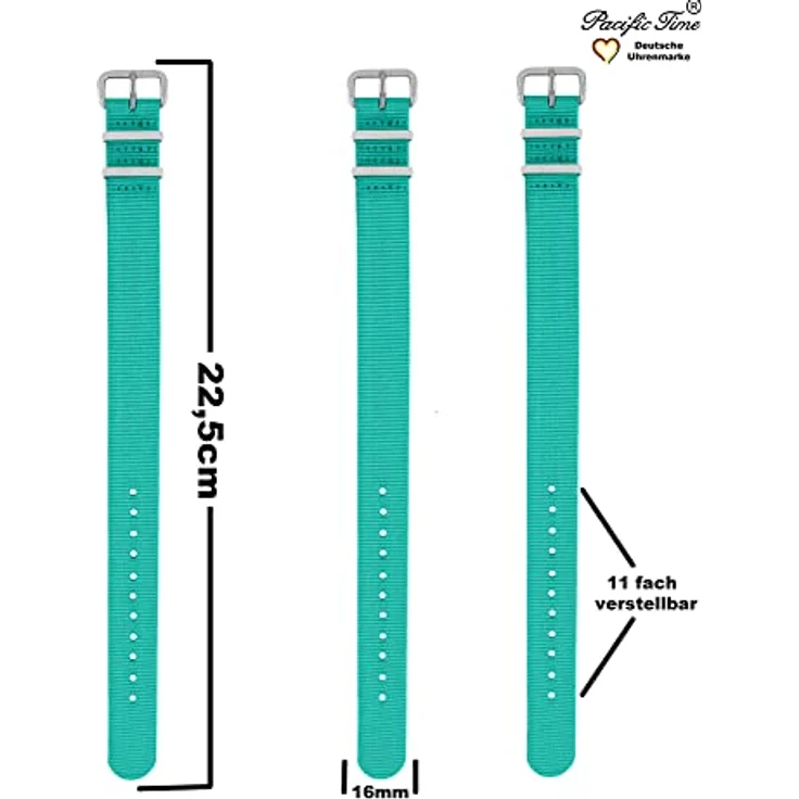 Pacific Time Kinder Armbanduhr Lernuhr, analog Quarz mit textilen Armbändern in türkis und dunkelblau, 16mm breit, ideal für Mädchen und Jungen – Bild 5