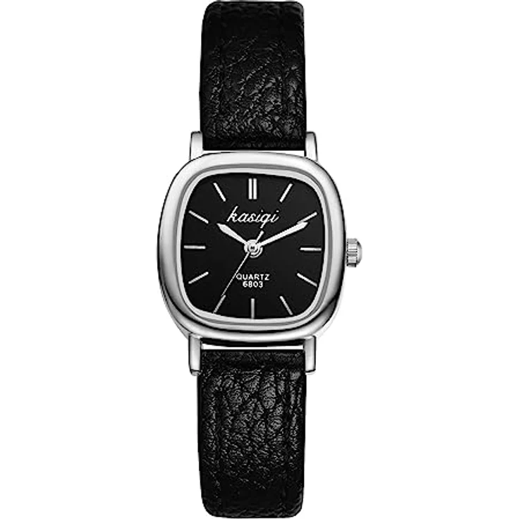 JewelryWe Vintage Quadrat Damenuhr - Analog Quarz Armbanduhr mit schwarzem Lederarmband und silbernem quadratischem Gehäuse – Bild 5