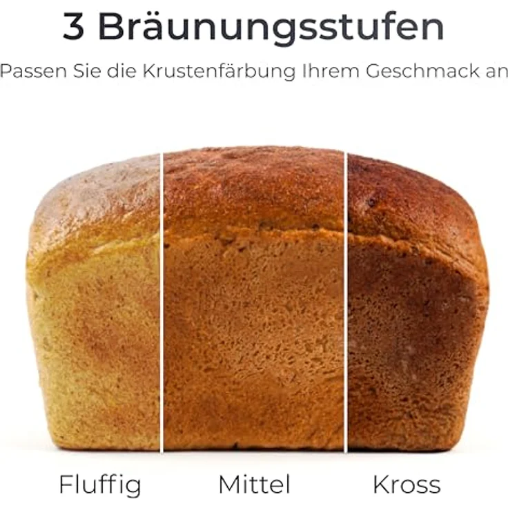 KLAMER Brotbackautomat, 14 Backprogramme, 3 einstellbare Bräunungsstufen, automatische Zubereitung von Brot, Kuchen, Pizzateig, Joghurt & Marmelade, Backform antihaftbeschichtet, Weiß – Bild 5