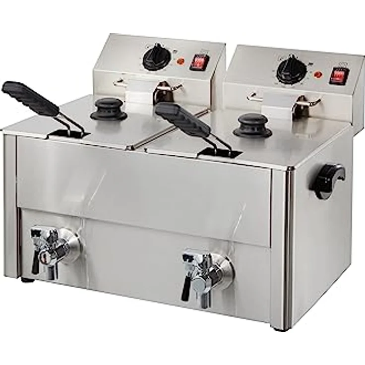 GastroHero Doppelfritteuse 2x10L, Edelstahl-Fritteuse mit Ablasshahn, Thermostaten und Überhitzungsschutz für Gastronomie und Restaurants – Bild 1