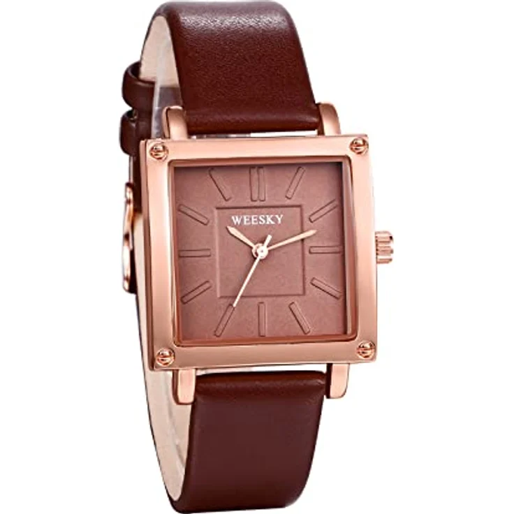 JewelryWe Damen Analog Quarz Armbanduhr, Quadratisches Design mit Braunem Lederarmband, Wasserdicht – Bild 1