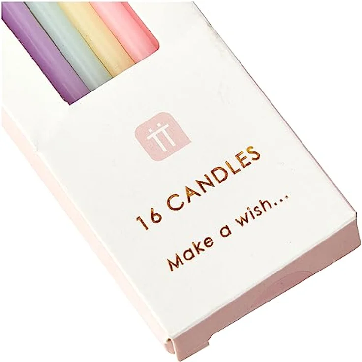 Packung mit 16 Regenbogen-Pastell Geburtstagskerzen mit Halterungen | Lang, Dünn, 10 cm | Kerzen Geburtstag Kuchendeko Geburtstagskerzen Kinder, Tochter, Mädchen-Party, 16, 18, 21, Babyparty, Ostern – Bild 3
