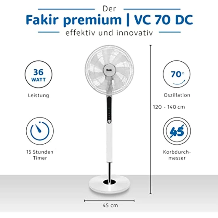 Fakir VC 70 DC Premium Standventilator weiß – Bild 3