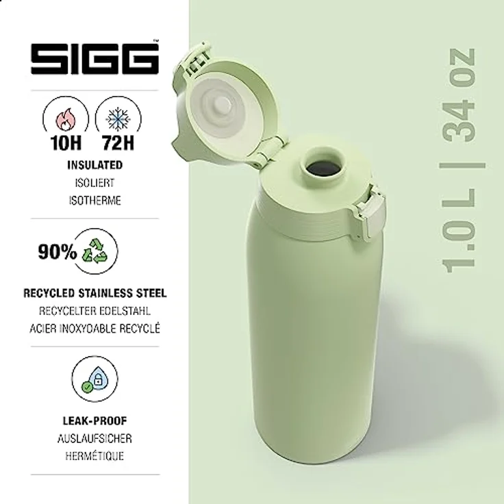 SIGG - Isolierte Trinkflasche - Shield Therm One Eco Green - Für kohlensäurehaltige Getränke geeignet - Auslaufsicher - Spülmaschinenfest - BPA-frei - 90% recycelter Edelstahl - Grün - 1L – Bild 2