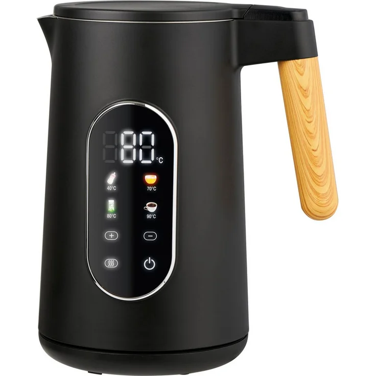 LMG Germany Wasserkocher LMG-HHB6701D-SW, 2200 Watt mit Warmhaltefunktion 40–100°C, Cool-Touch-Gehäuse, Edelstahl, 1,7 Liter