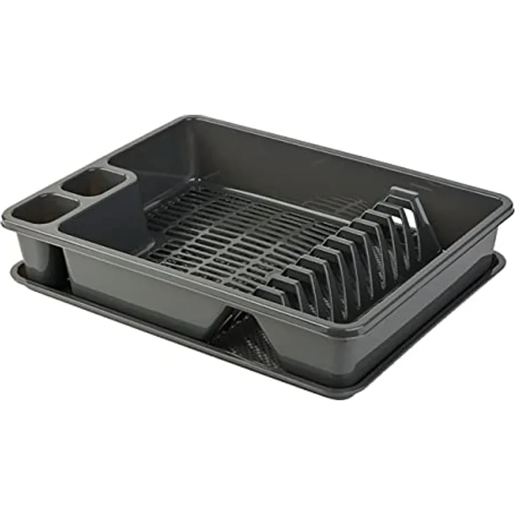 Engelland Abtropfgestell, Abtropfgitter, Farbe: Anthrazit, Geschirrständer, Küche, Abtropfschale, Geschirrkorb, Abtropfkorb, aus Kunststoff, für bis zu 11 Teller, L 42 x B 32,5 x H 8,5 cm - Preisvergleich