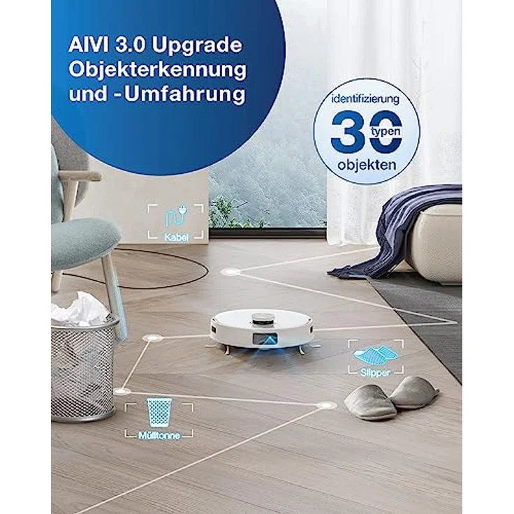 ECOVACS DEEBOT X1 e OMNI Saugroboter mit Wischfunktion ( 5000Pa, Selbstwaschend/Selbstheißlufttrockend/Selbstentleerend Dock, AIVI-Hinderniserkennung, OZMO Turbo 2.0, Yiko Sprachassistent, 260min) – Bild 4
