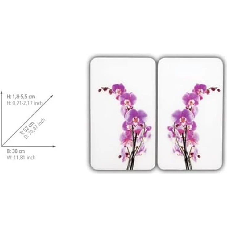 Wenko 2521433500 Herdabdeckplatte Universal Orchideenblüte - 2er Set, für alle Herdarten, Gehärtetes Glas, 30 x 1.8-4.5 x 52 cm, Mehrfarbig – Bild 5
