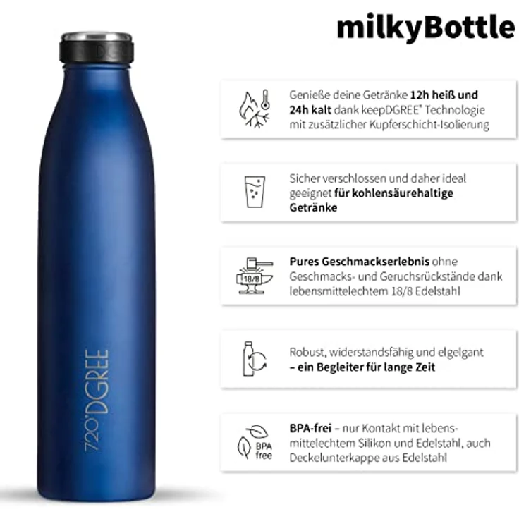 Trinkflasche Isolierflasche Edelstahl 1000ml Doppelwandig 720°DGREE milkyBottle sapphire blue – Bild 2