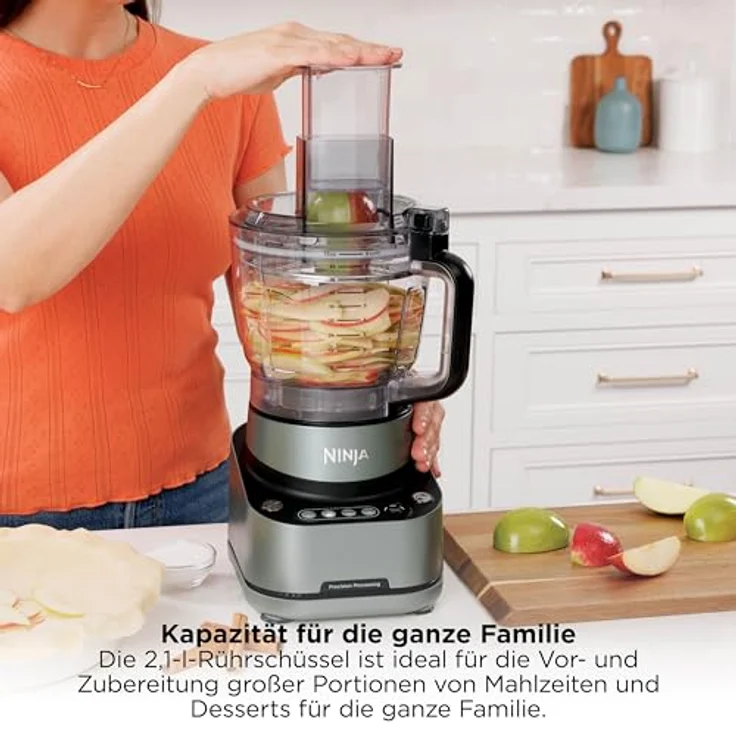 Ninja PrecisionPro BZ651EU Küchenmaschine 850 W, 2,1 l BPA-freie Schüssel, Auto-iQ Programme, Edelstahlmesser, grau – Bild 4