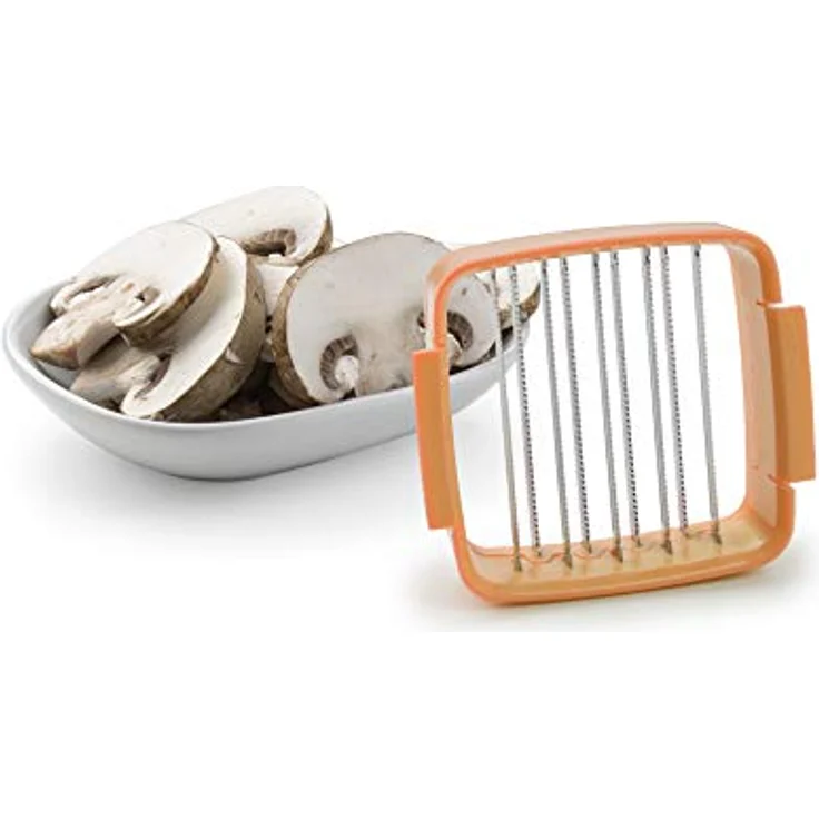 Genius Nicer Dicer Quick Zerkleinerer für Obst und Gemüse | 5 in 1 Multischneider mit austauschbaren Messereinsätzen | 30 Würfel oder 10 Scheiben mit einem klick (Orange), Edelstahl, 8 x 12 x 21 cm – Bild 10