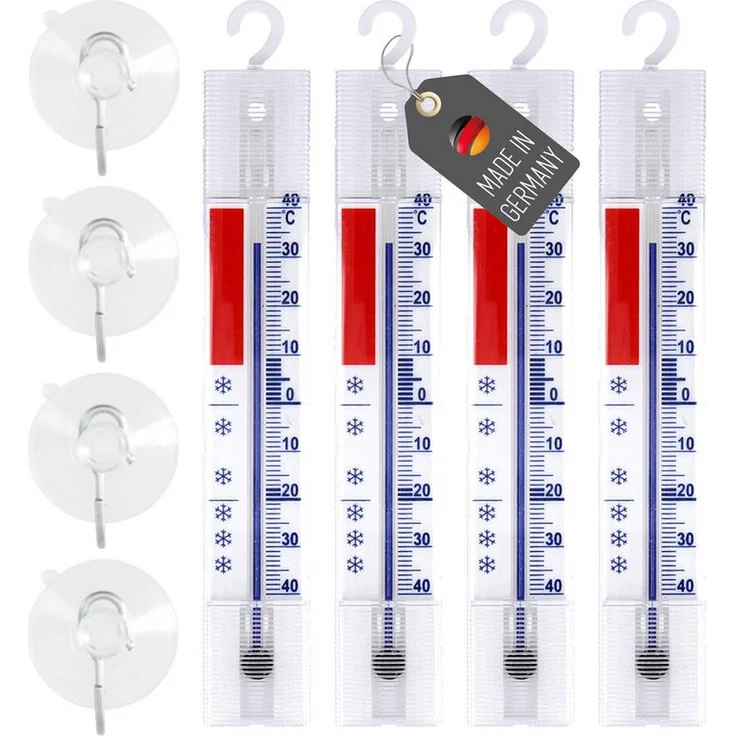 Lantelme Kühlschrankthermometer Set 4 Stück, mit Saugnapf, Temperaturbereich -40 bis +40°C, weiß