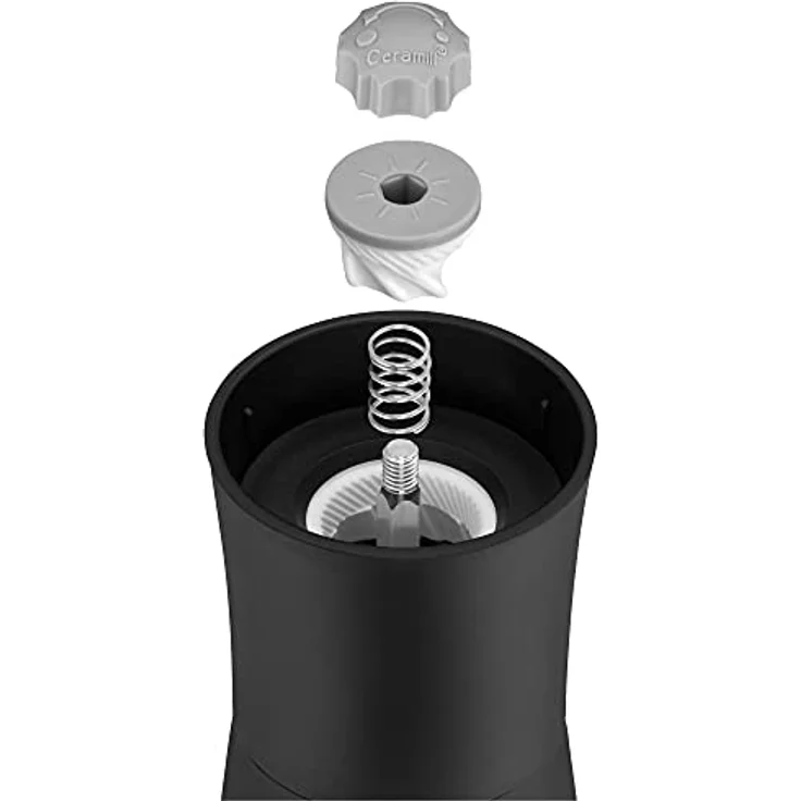 WMF Trend Gewürzmühle 14 cm, unbefüllt, Glasbehälter, Keramikmahlwerk, Mühle für Salz, Pfeffer, Gewürze, Chilischoten, schwarz – Bild 6