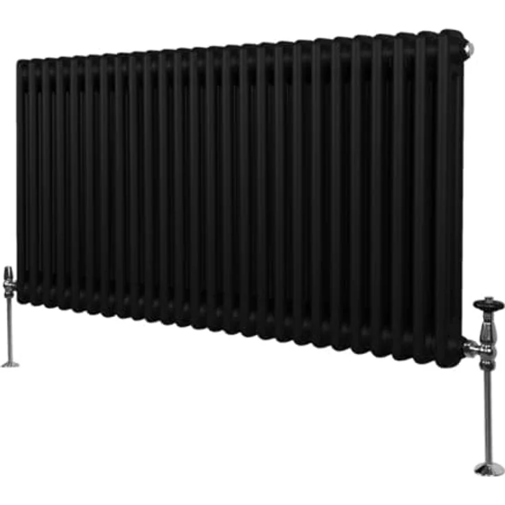 Monster Shop Traditioneller 2-Spalten-Heizkörper 600 x 1192mm, Horizontaler Wandheizkörper aus Matt Schwarz Kohlenstoffstahl mit hoher Wärmeleistung, inkl. Reinigungsbürste und Befestigungsset – Bild 1