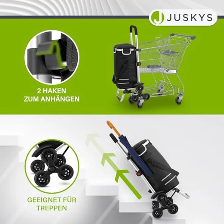 Juskys 3in1 Einkaufstrolley für Treppen - 56 L, modern & klappbar - Schwarz – Bild 5