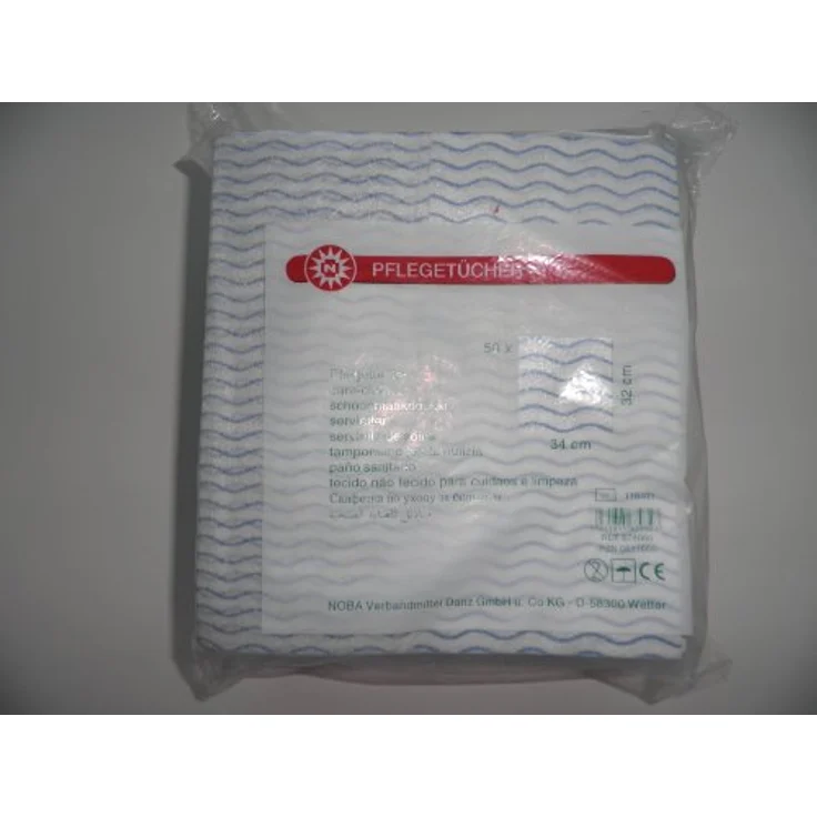 NOBA Pflegetücher 32x34 cm, 50 St - Hochsaugfähige Einwegtücher aus Viskose und Polyester, blau-weiß